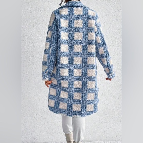 Blue cream preppy teddy coat long - Picture 2 of 2